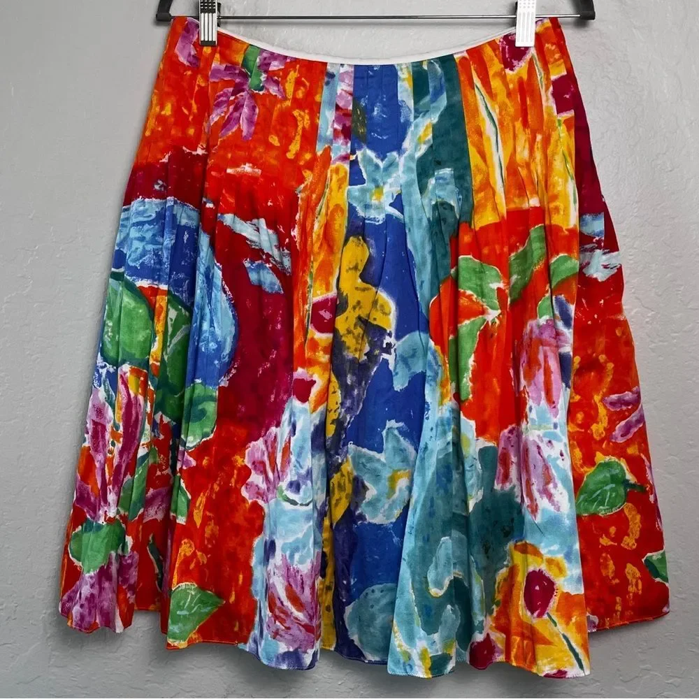 Lauren Ralph Lauren Watercolor Print A-Line Skirt Size 6 Vibrant Artsy